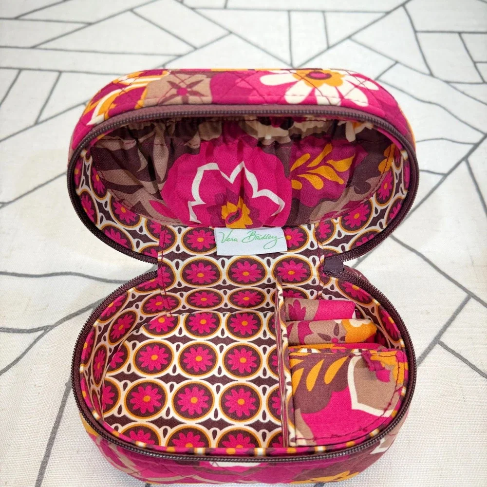 Vera Bradley Jewelry Organizer Small Plum Petals Floral Quilted Travel Case